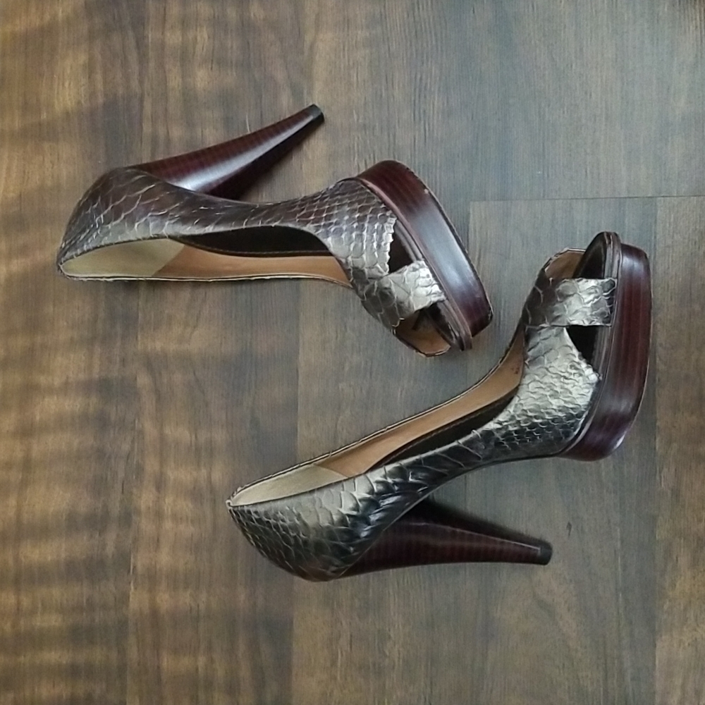 Bcbgmaxazria Python Platform Peeptoe All Leather … - image 1